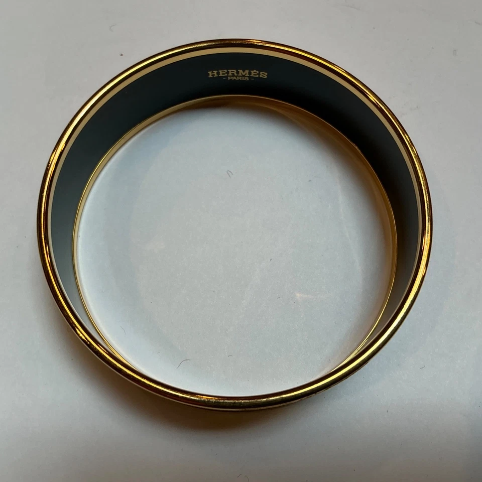 Brazalete ancho HERMES esmalte PM 65 borde dorado, naranja Foto 4 de 4