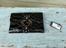 VTG Y2K Design GUESS By Marciano Black Patent Faux Crocodile Leather Wallet NEW