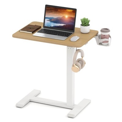 C Shaped Side Table Height Adjustable Overbed Bedside Table w/Hook & Cup Holder