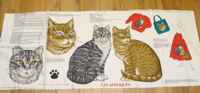 Cranston Fabric LARGE CAT APPLIQUES 90's Printed Panel for Fusible Appliques