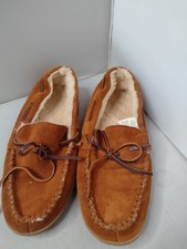 J. Crew Women's Moccasin Slippers Size 9 Suede Faux Fur Lined Leather A17