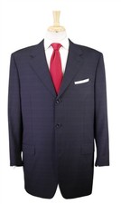 Canali Proposta Navy Blue Plaid Check 3-Btn Luxury Wool Suit 46L