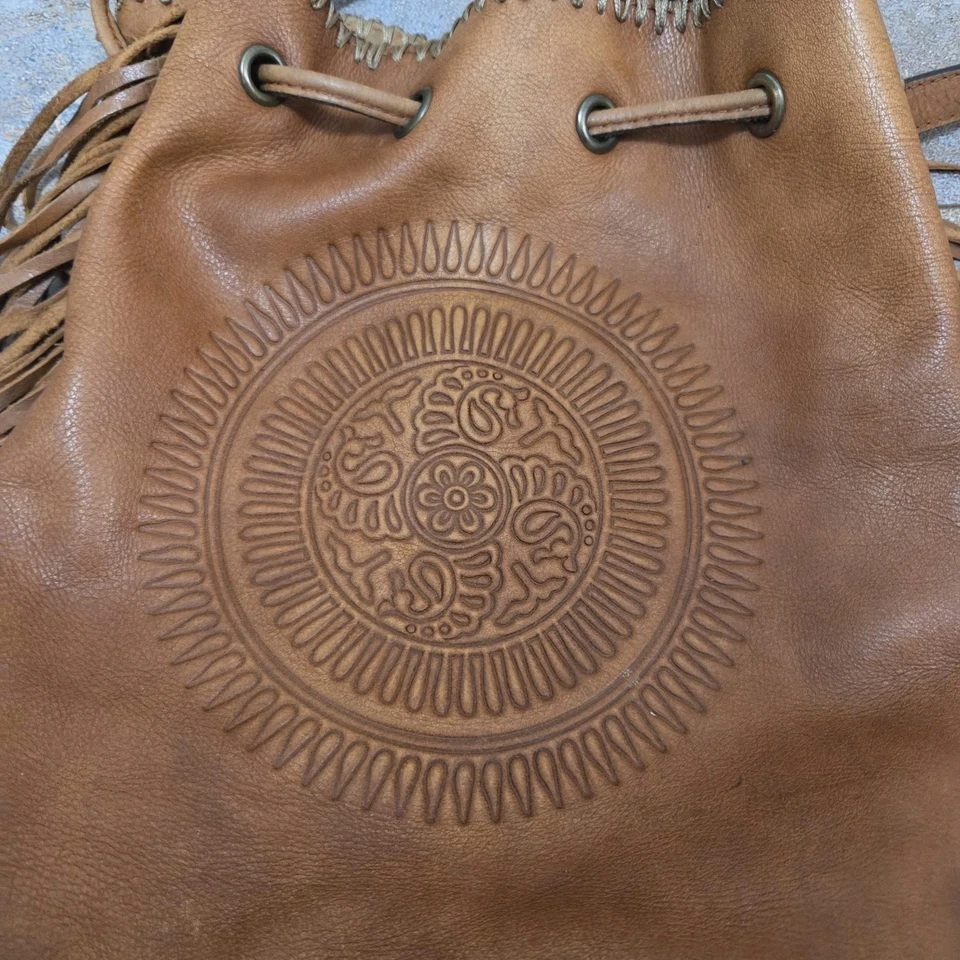Bolso Bandolera Patricia Nash Flecos Cuero Cubo Cordón Cartera Boho Hippie Foto 2 de 4