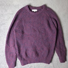 Vintage Reiss Sweater Mens Wool Cable Knit Funky Size M Purple Grandma Casual
