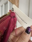 Anthropologie Fuchsia Embroidered Beaded Tassel Wristlet "N" Monogram Clutch NWT — photo 2