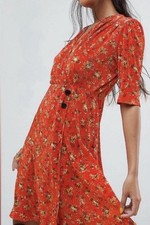 ASOS red/orange floral corduroy dress with small floral print, size 16