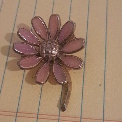 Trifari Pink Flower Brooch Metal Enamel Flowers & Plants Theme Signed