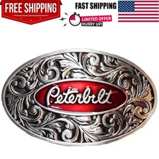 TotalShop Peterbilt Truck Belt Buckle, Red Silver