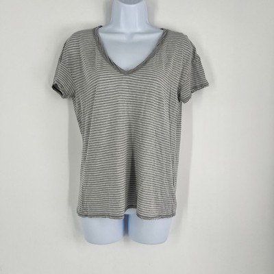 James Perse Gray White Striped V-Neck Cotton Tee Shirt Womens Size 1 US Small
