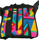 Currants By Jeri-Jo "FUN" Knit Sweater Womens  Large Vintage 90s Black Colorful