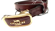 COACH Women's Buckle Belt  XL - L - M - S - Cut-To-Size❤️ Gold/Burgundy Clr NWT