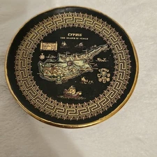 Greece 24c gold trinket jewelry dish. Made In Greece. 3 inches in diameter