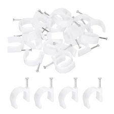 50pcs 25mm Half Clamp J-Hook with Nail Circular Single Cable Wires Clips White