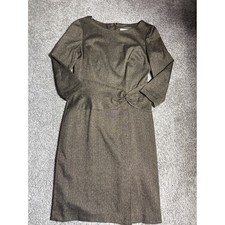 Liz Claiborne Brown Herringbone Sheath Dress Knot Waist 3/4 Sleeve Size 4