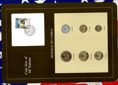 Coin Sets of All Nations Cyprus w/card UNC 20,5,2,1 cent 1985 10,1/2 cent 1983