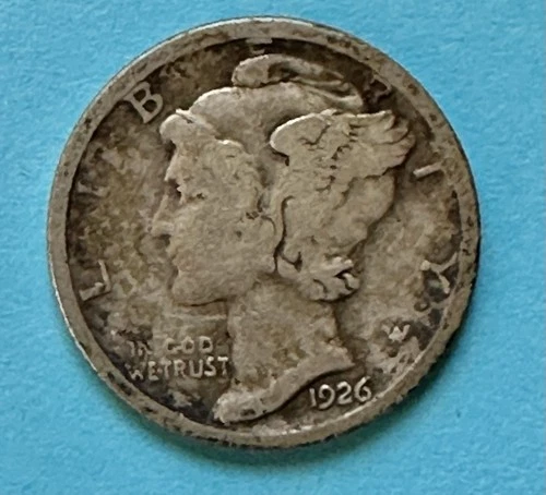 1926-S Mercury Dime. 90% Silver. Key Date. Fine Condition. Charity Auction.