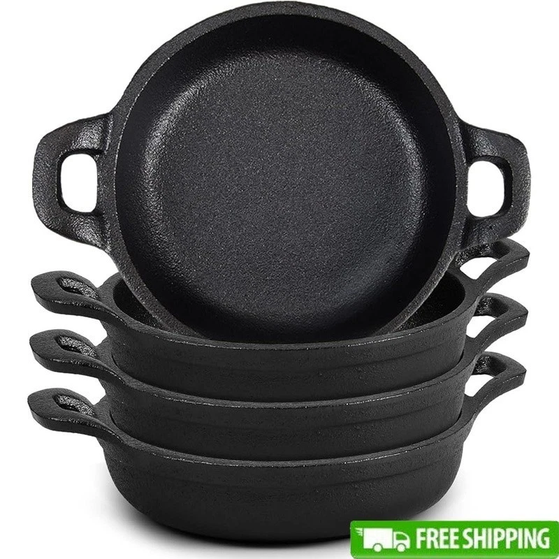 4 Pack Cast Iron Skillet Nonstick Double Loop Handle Cooking Frying Baking New