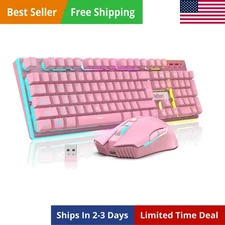 Wireless Gaming Keyboard and Mouse Combo, LED Backlit Rechargeable 3800mAh Ba...