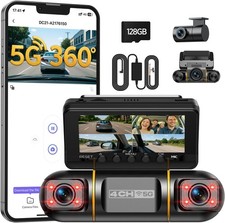 360 Dash Cam 4 Channel FHD 1080P Front Rear Inside Car Camera 24H/7 Parking 128G