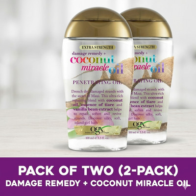 2 PACK OGX Extra Strength Damage Remedy + Coconut Miracle Oil Hair Oil 3.3oz Ea