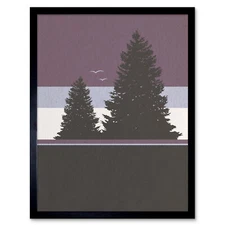 Tree Silhouette Pine Lavender Periwinkle Nature Wall Art Print Framed 12x16