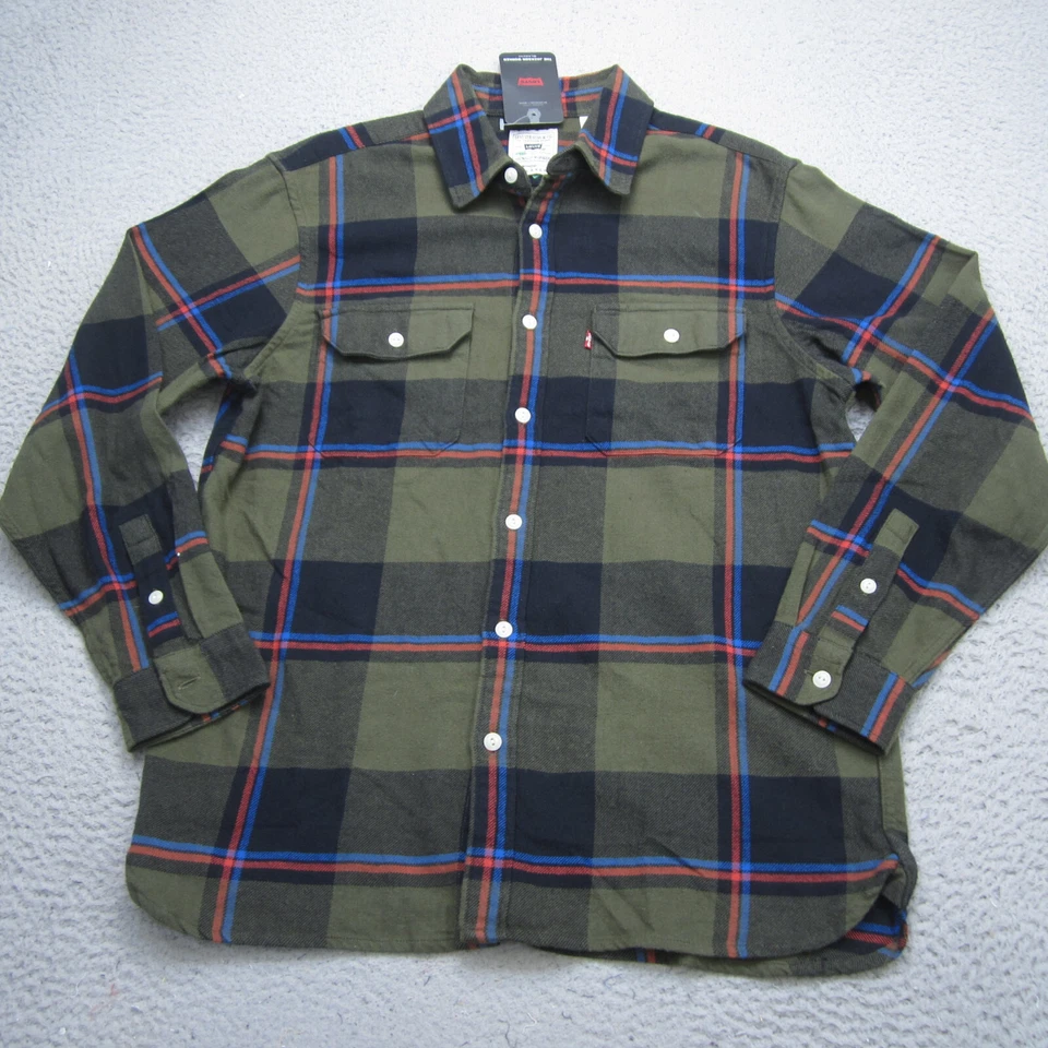 Levis Shirt Men L Green Plaid Button Up Workwear Relaxed Fit Utility Pockets NWT - Image 2 of 4