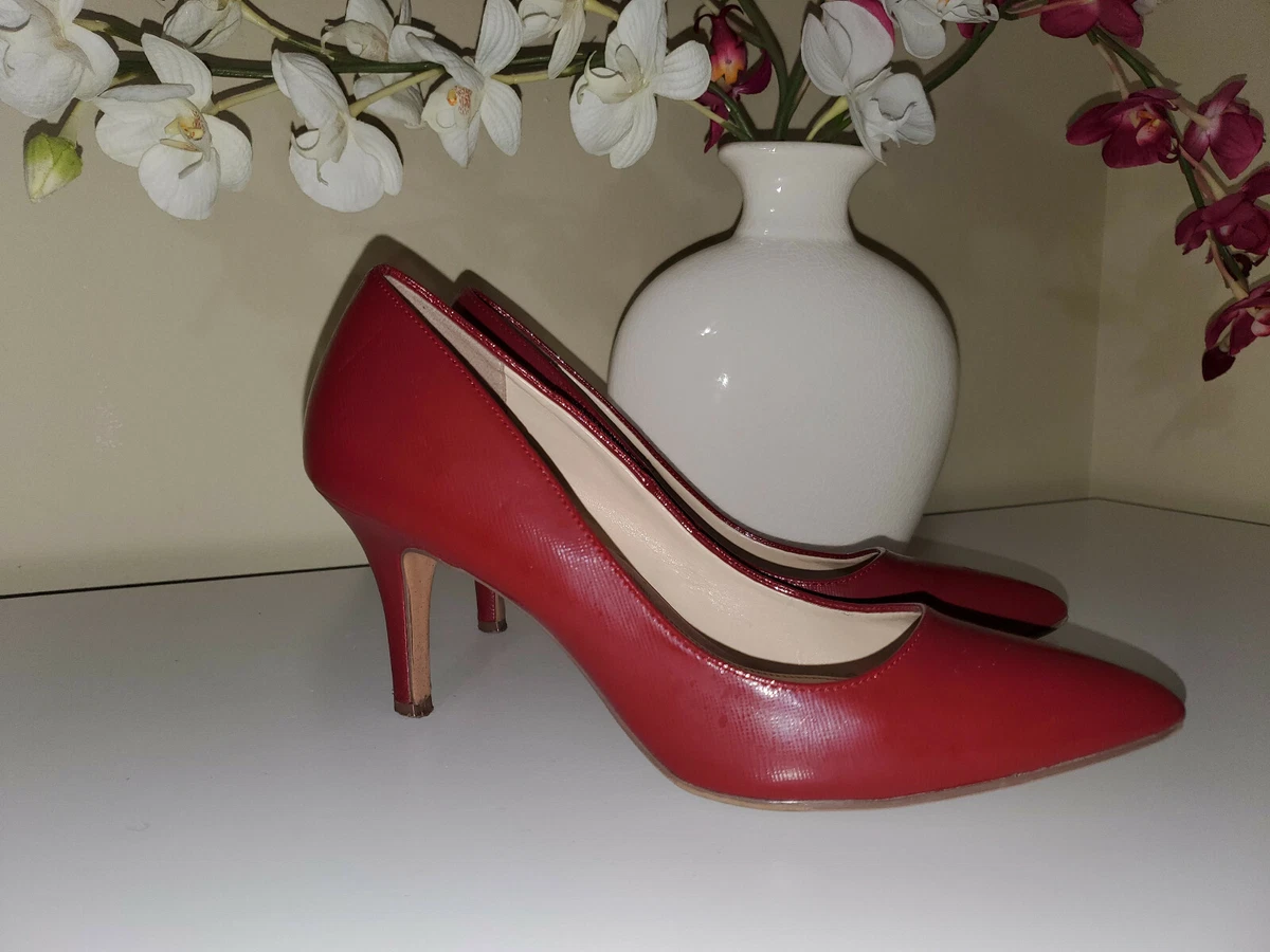 Kelly Katie Red Textured Faux Leather Pumps Stiletto High Heel