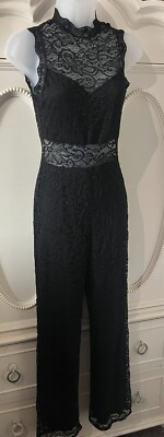Vintage 90s Y2K Charlotte Russe Dark Coquette Full Lace Jumpsuit in Black Small