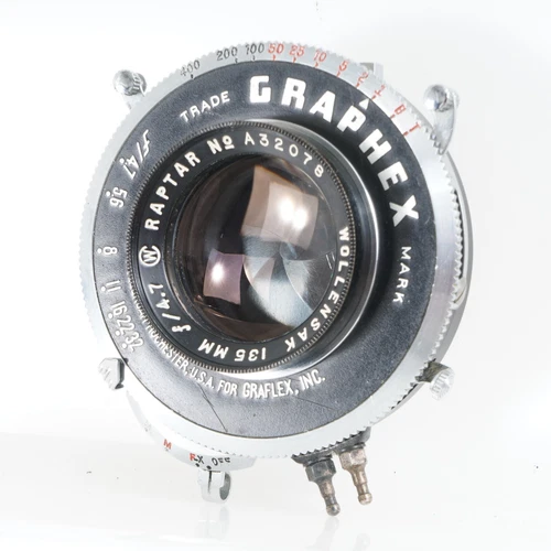 :[EX+++] Wollensak Raptar 135mm f/4.7 4x5 Lens In Graflex Graphex Shutter