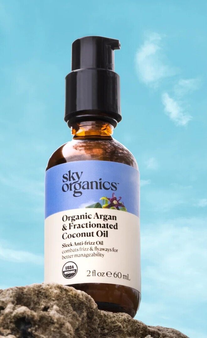 Sky Organics Органическое масло Арганы и фракционированного кокоса для разглаживания вьющихся волос, 60 мл
