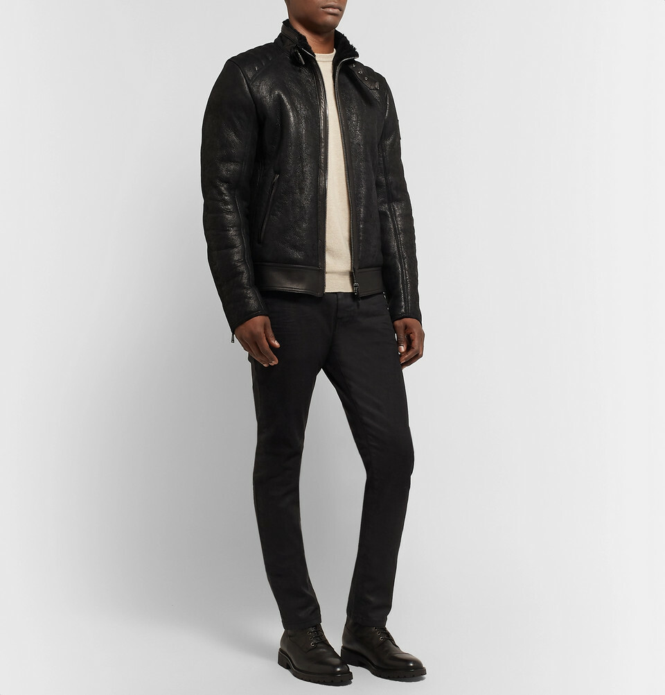 NWT BELSTAFF Westlake Leather-Trimmed Shearling Biker Jacket IT 50