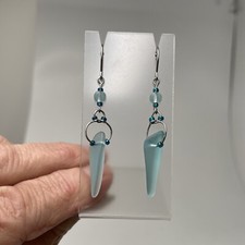 GENUINE SEA GLASS Blue DANGLE EARRINGS SILVER TONE SEED Beads