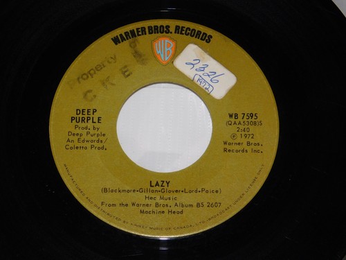 Deep Purple Lazy/When A Blind Man Cries 1972 Warner Bros 45 - Picture 2 of 3