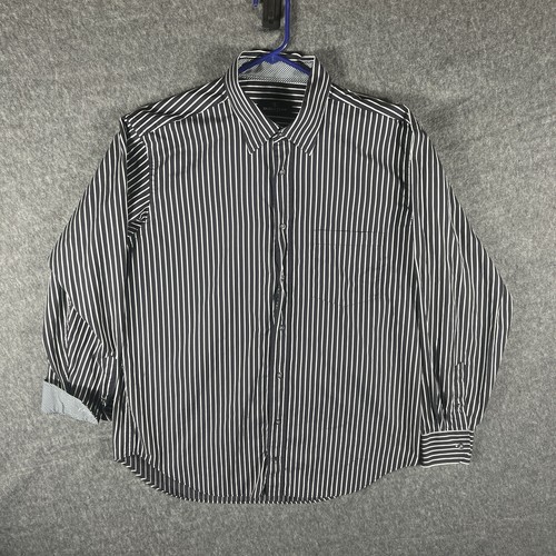 Bugatchi Uomo Dress Shirt Mens Size XL Black/White Striped Flip Cuff