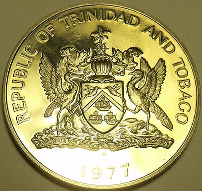 Rare Proof Trinidad & Tobago 1977 25 Cents~5,337 Minted~Chaconia