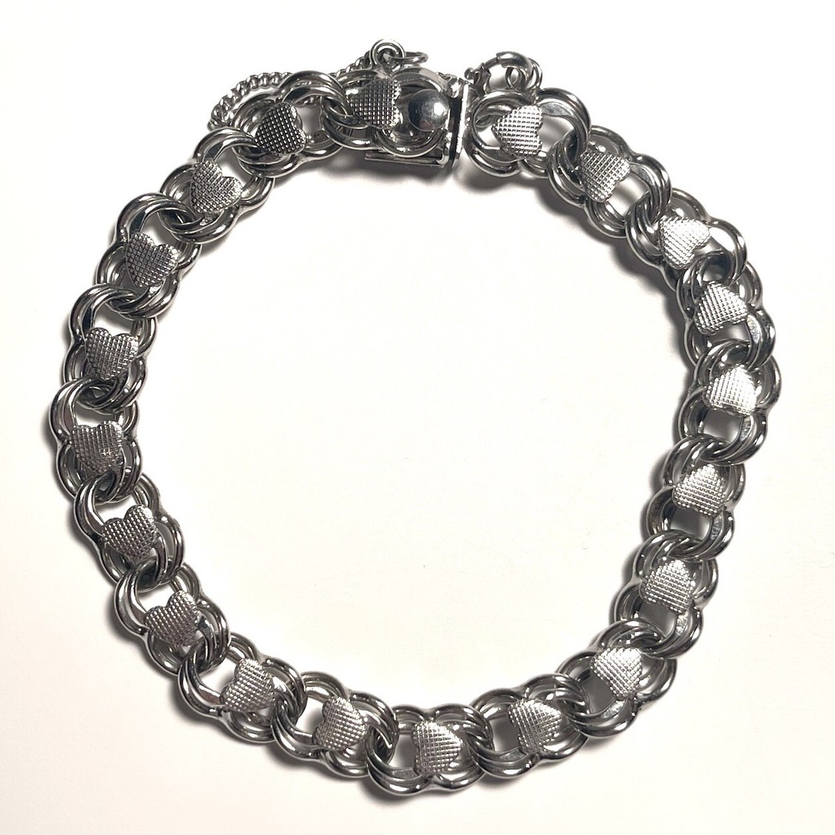 Vintage AR Sterling Silver Charm Bracelet Double Link
