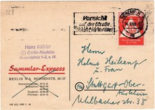 SBZ Mi.Nr. 228 Einzelfrankatur Postkarte Berlin - Stuttgart 14.2.1949