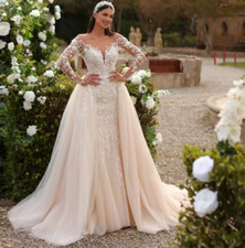 Luxury Beading Scoop Neck Long Sleeve Mermaid Wedding Dress Gorgeous Appliques