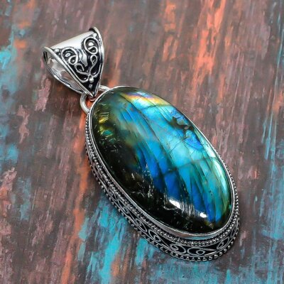 Vintage Parts Ciondolo Fai Da Te In Labradorite Levigata, Con Gancio In Oro, Misura 14,3 Mm, Per Creazione Gioielli