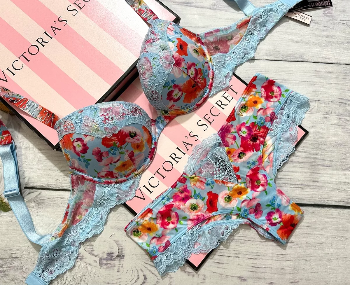 Victoria s Secret Floral Shine Strap Regular Push Up Bra Cheeky