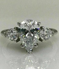 4.44Ct White Pear Cut Cubic Zirconia 3-Stone Engagement Ring 925 Sterling Silver
