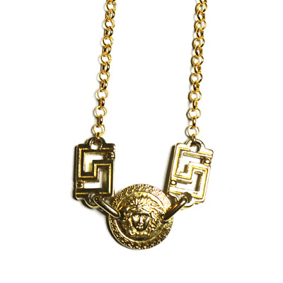 Small Gold Gianni Versace Double Sided Medusa Head Coin Chain with Greek Key Acc
