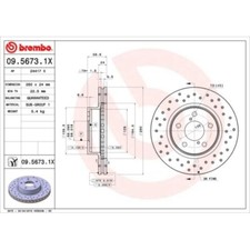 2x Bremsscheibe BREMBO 09.5673.1X passend für SUBARU