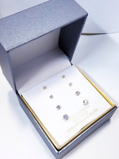 Primrose 4 Pairs Gold Tone Sterling Silver Cubic Zirconia Stud Earring Set