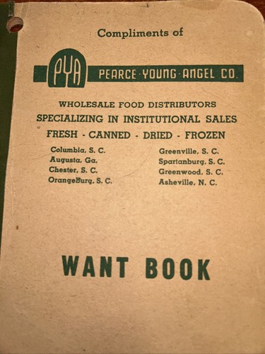 Cuaderno publicitario vintage "Want Book" PYA Pierce, Young, Angel Co Augusta GA - Imagen 9 de 10