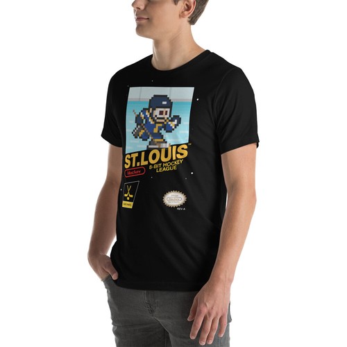 Saint Louis Blues Hockey Team Jersey 8-bit Retro NES Nintendo Tee T-Shirt - Picture 7 of 13