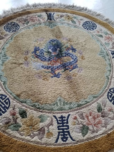 Antique Tibetan Chinese Dragon Hand Knotted Multicolor Wool Rug Carpet 92x90cm - Picture 10 of 12