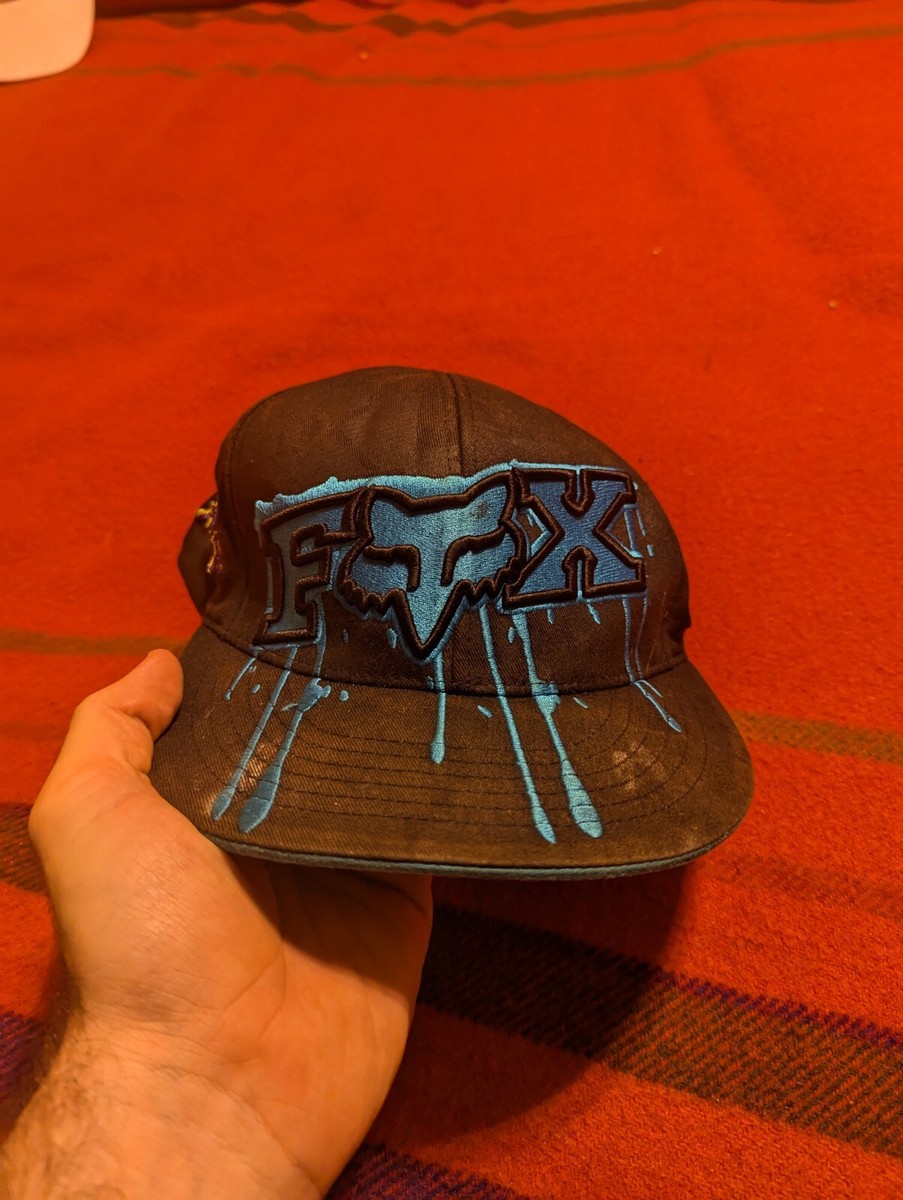 Vintage Y2K Fox Racing Hat Flexfit Black Blood Drip Logo S/M
