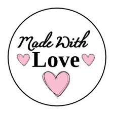 30 MADE WITH LOVE ENVELOPE SEALS LABELS STICKERS 1.5" ROUND HEARTS