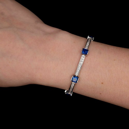 11TCTW Prinzessin Künstlicher Diamant Saphir Tennis Armband 925 Sterlingsilber